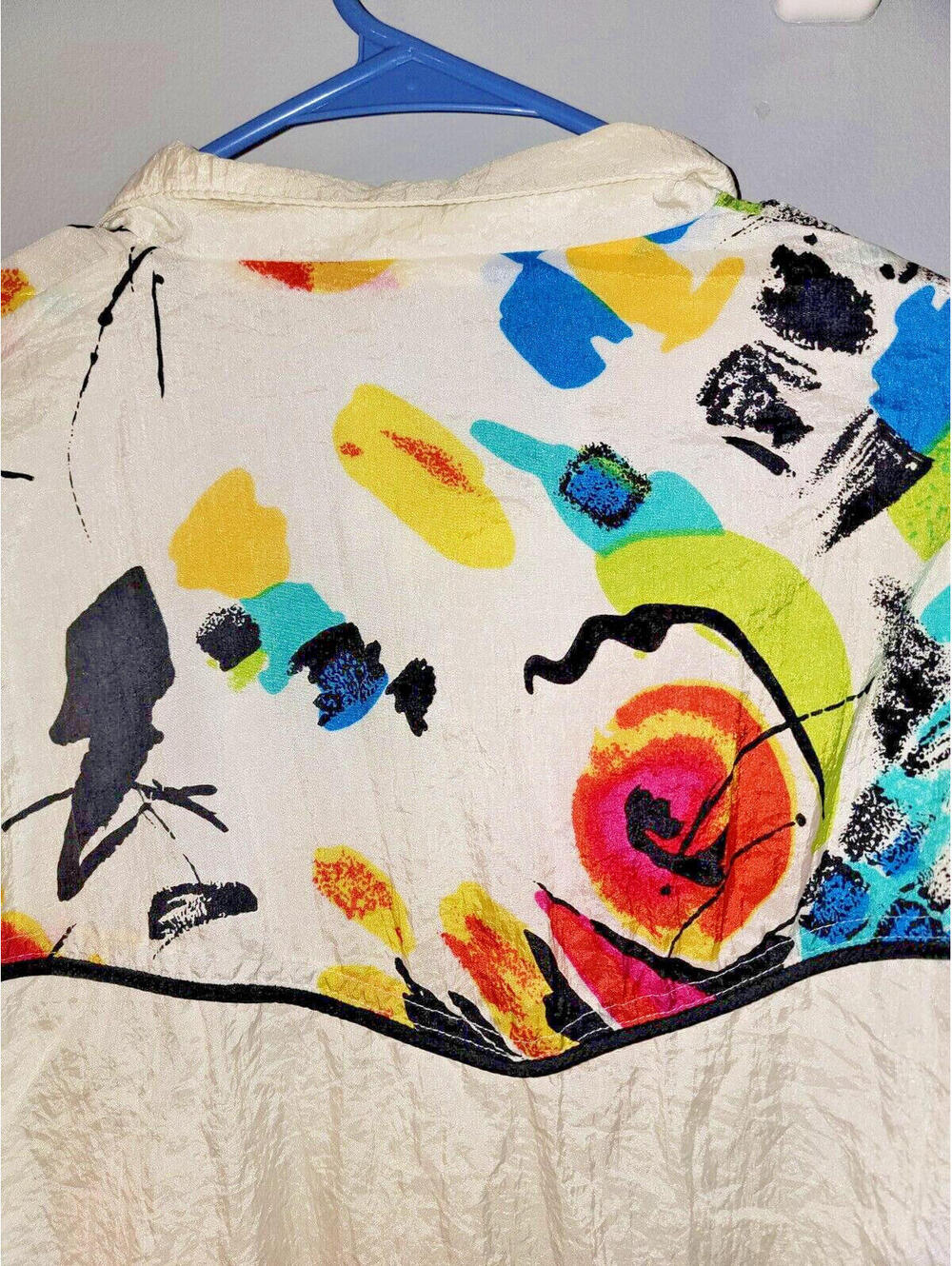 VTG 70s 80s Pan Asia Hip Full Art Retro White Windbreaker Fullzip Jacket S Small - Picture 8 of 14